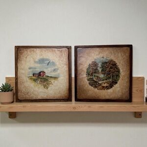 Vtg Wood Burned Trivet Coaster Set of Two